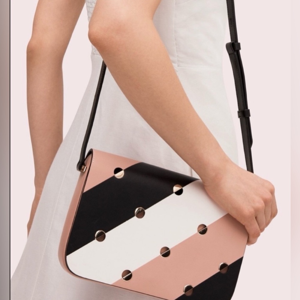 kate spade Black White and Blush Pink Striped Leather Crossbody